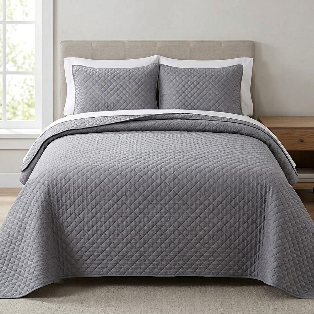 Luxury Bedspread Set 3 Piece Quilted Coverlet Bed Throw King Queen Size Bedding